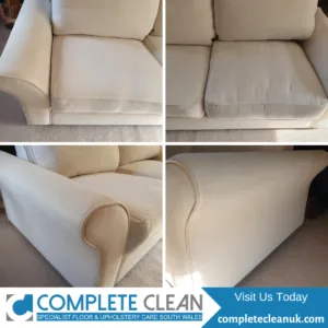 A fresh clean cotton linen suite (sofa and armchair) completed by Complete Clean.